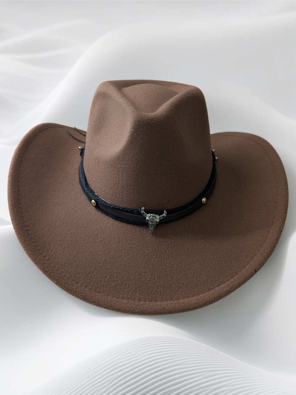 Carmel Western Cowboy Hat Wide Brim Western Rodeo with Bull Skull Accent